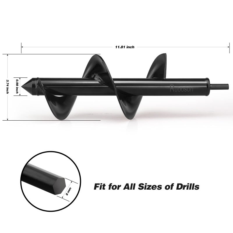 Ruooson Auger Drill Bit for Planting Ruooson 3.7X11.8 in Garden AugerSpiral, Easy Planter Rapid Planter Plant for 3/8"" Hex Drive . (3.7x11.8 in) - Image 2